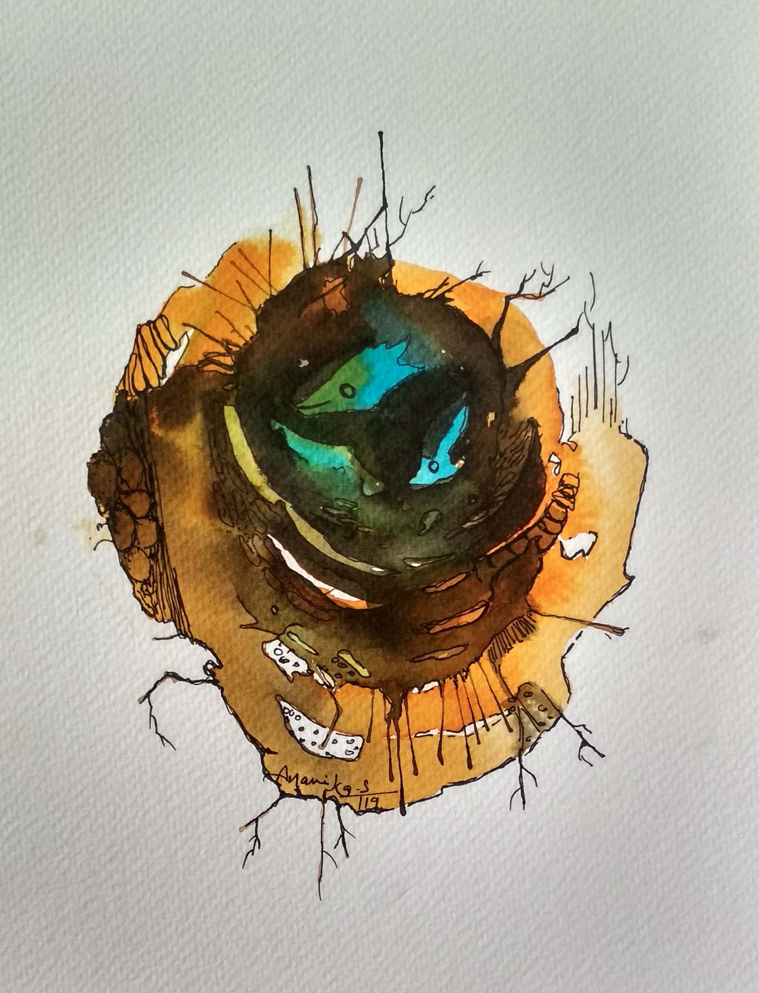 Contemporary Painting with Ink on Paper "Cosmos 5" art by Anamika S 