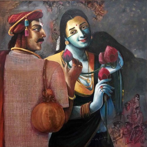 lotus-offering-painting-acrylic-on-canvas-chinna-sreepathi-IG876