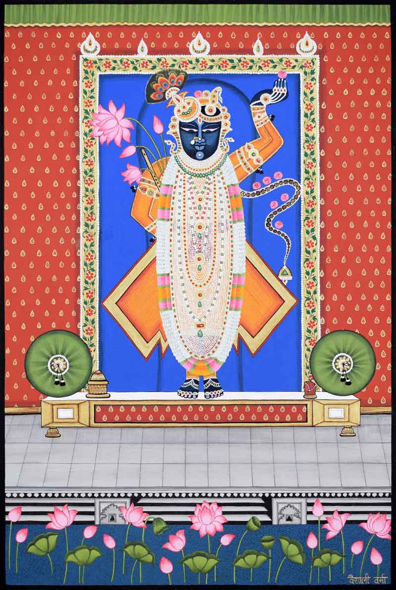 Figurative Painting with Natural colour on Fabric "Nathdwara" art by Vaishali Verma