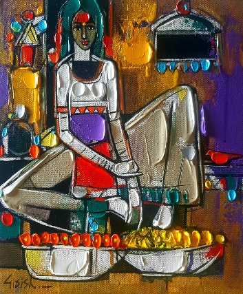 Woman-Acrylic-on-Canvas-Girish-Adannavar-IG188-IndiGalleria