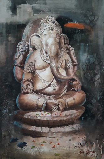 Ganesha-2-Watercolour-Painting-Atul-Gendle-IndiGalleria-IG1051