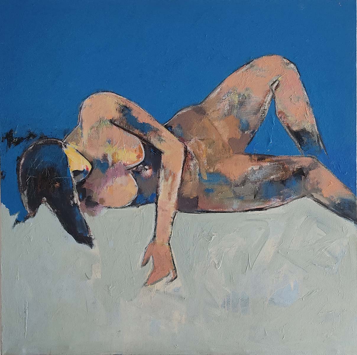 Figurative Painting with Mixed Media on Canvas "Untitled-EP19" art by Sanjiv Sankkpal